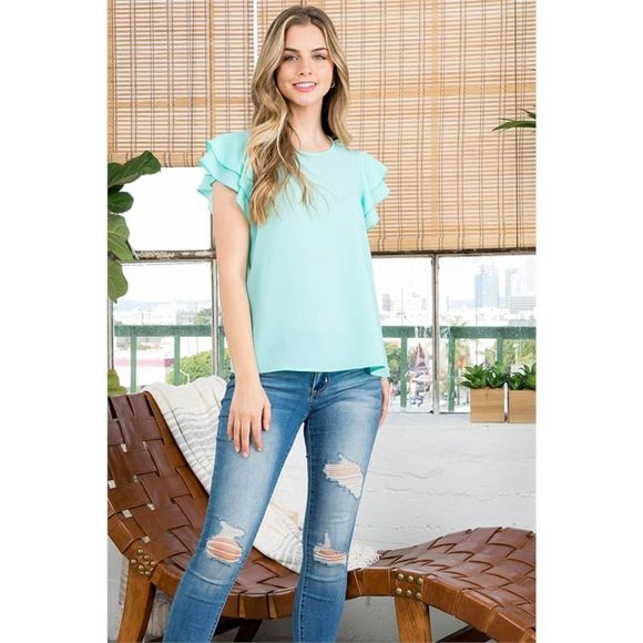 Plus Size Mint Short Sleeve Blouse - Picture 3 of 7